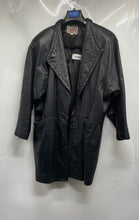 Load image into Gallery viewer, G-III Womens Black Leather Long Sleeve Button Front Coat Size M Missing Button
