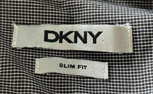 Load image into Gallery viewer, DKNY Mens Black White Check Slim Fit Long Sleeve Collared Dress Shirt Size L

