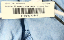 Load image into Gallery viewer, Forever 21 Womens Blue Denim Tie Front Embroidered Cropped Blouse Top Size 3X
