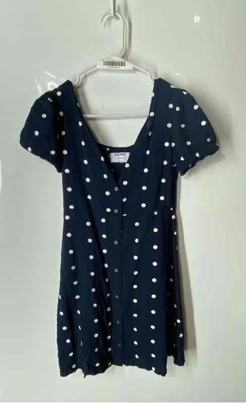 Old Navy Girls Blue White Polka Dot Short Sleeve Button Front A-Line Dress Sz XL