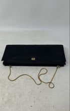 Load image into Gallery viewer, DKNY Womens Black Satin Logo Plaque Chain Strap Rectangular Clutch Handbag
