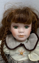 Load image into Gallery viewer, Brown Hair Green Eyes Decorative Porcelain Doll Collectible With Plaid Outfit

