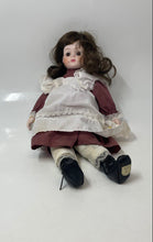 Load image into Gallery viewer, Brinn's Musical Porcelain Doll Collectible Wears Burgundy Dress With White Apron
