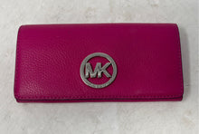 Load image into Gallery viewer, Michael Kors Womens Pink Pebbled Leather Inner Divider Flap Bifold Wallet
