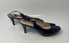 Load image into Gallery viewer, Aubrey Lynn Womens Dark Blue Leather Peep Toe Slingback Heels Size 8.5
