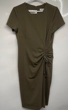 Load image into Gallery viewer, Calvin Klein Womens Green Short Sleeve Ruched Back Zip Sheath Dress Size 8
