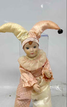 Load image into Gallery viewer, Vintage Collectible Porcelain Harlequin Doll In Cream And Pink Polka Dot Costume
