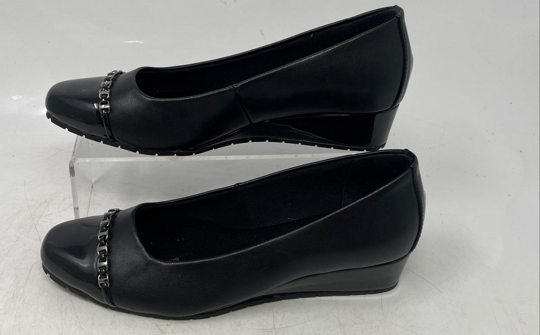 Anne Klein Womens Black Round Toe Slip-On Wedge Pump Heels Size 6M