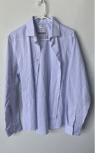 Load image into Gallery viewer, Calvin Klein Mens Blue Plaid Collared Slim Fit Stretch Dress Shirt Sz L 16 34/35
