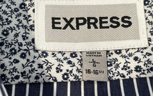 Load image into Gallery viewer, Express Mens Blue White Striped Cotton Long Sleeve Fitted Dress Shirt Size L
