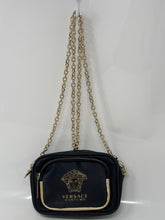 Load image into Gallery viewer, Versace Parfums Womens Black Gold-Tone Faux Leather Chain Strap Crossbody Purse

