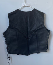 Load image into Gallery viewer, Genuine Leather Womens Black Lace-Up Side V-Neck Snap Motorcycle Vest Size XL
