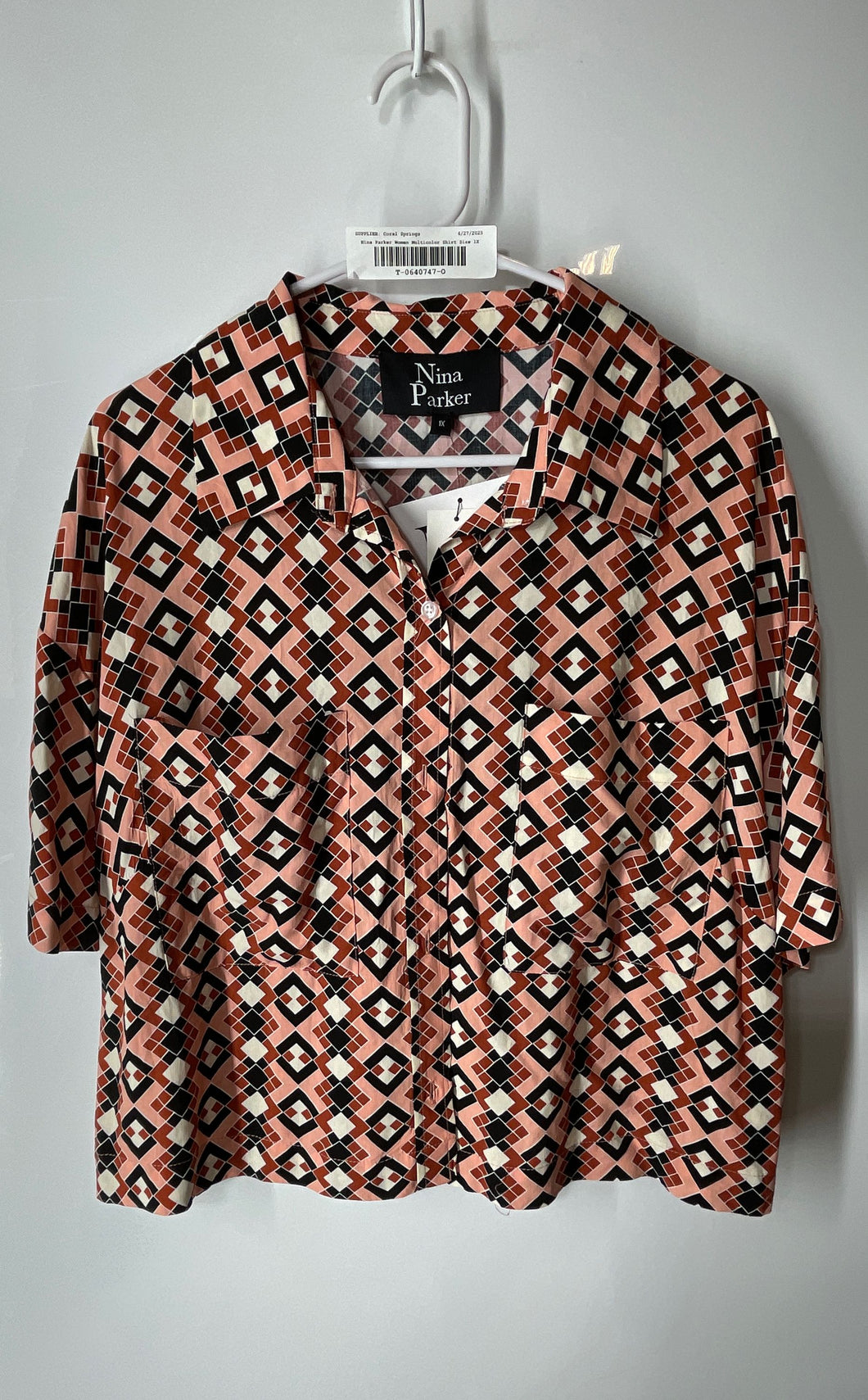 Nina Parker Womens Multicolor Geometric Collared Button-Up Shirt Size 1X w/ Tags