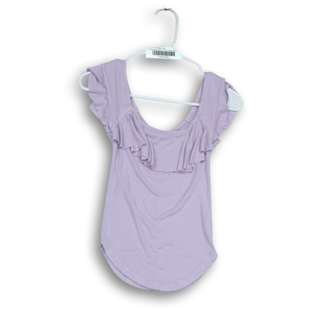 Free People Womens Purple Ruffled Cap Sleeve Scoop Neck Pullover Blouse Size XS