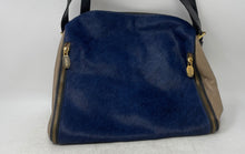 Load image into Gallery viewer, Prune Womens Blue Brown Calf Hair Leather Double Handle Zip Top Shoulder Purse
