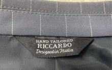 Load image into Gallery viewer, Riccardo Mens Blue Gray Pinstripe Long Sleeve Four-Button Blazer Size 42R
