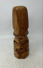 Load image into Gallery viewer, Brown Hand Carved Wooden Love And Prosperity Geometric Motif Tiki Totem Figurine
