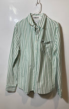 Load image into Gallery viewer, Lacoste Mens Green And White Striped Cotton Long Sleeve Button-Up Size S/M
