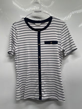 Load image into Gallery viewer, Zara Womens White Black Striped Short Sleeve Casual Pullover T-Shirt Size L
