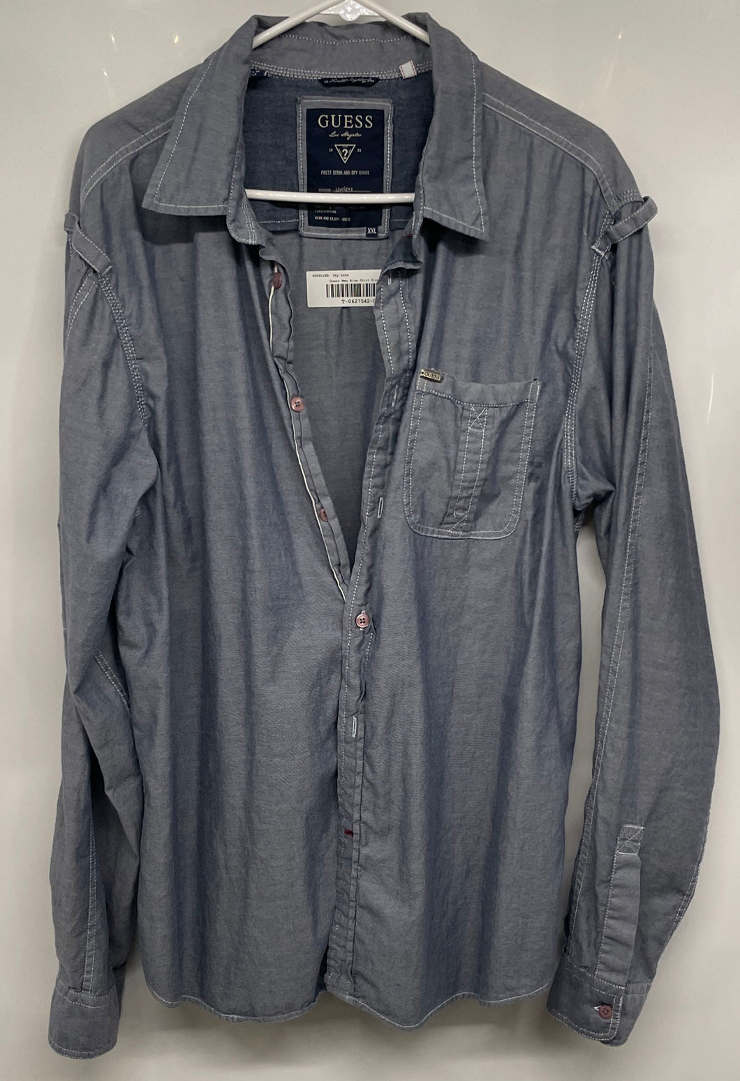 Guess Mens Blue Cotton Long Sleeve Collared Button-Up Shirt Size XXL