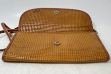 Load image into Gallery viewer, Amelia Berko Womens Brown Embossed Leather Weave Design Snap Flap Shoulder Bag
