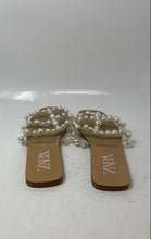 Load image into Gallery viewer, Zara Womens Beige White Pearl Embellished Open Toe Slip-On Slide Sandals Size 40

