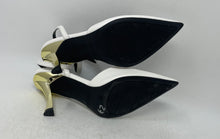 Load image into Gallery viewer, Nine West Womens White Leather Pointed Toe Buckle Slingback Heels Size 6 M
