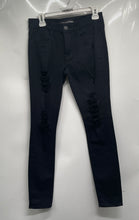 Load image into Gallery viewer, Express Womens Black Denim Distressed Mid-Rise Legging Skinny Leg Jeans Size 4

