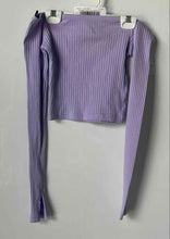 Load image into Gallery viewer, Divided By H&amp;M Womens Purple Long Sleeve Collarless Cropped Blouse Top Size S
