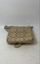 Load image into Gallery viewer, Coach Womens Brown Signature Stripe Canvas Zip Top Swingpack Crossbody Handbag
