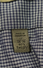 Load image into Gallery viewer, Calvin Klein Mens Blue White Plaid Long Sleeve Collared Dress Shirt Sz 17 34-35
