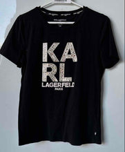 Load image into Gallery viewer, Karl Lagerfeld Paris Womens Black Short Sleeve Crew Neck Graphic T-Shirt Size S
