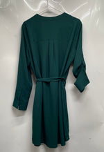Load image into Gallery viewer, Express Womens Green Front Zip Long Sleeve Tie-Waist A-Line Dress Size Large
