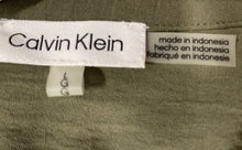Load image into Gallery viewer, Calvin Klein Womens Military Green Roll Tab Sleeve Button-Up Shirt Size Large
