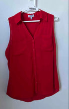 Load image into Gallery viewer, Express Womens Red Sleeveless Collared The Portofino Button-Up Shirt Size Large
