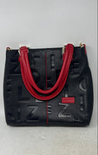 Load image into Gallery viewer, Monifen Womens Black Red Letter Embossed Inner Pockets Double Handle Tote Bag
