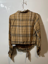 Load image into Gallery viewer, Guess Womens Brown Check Long Sleeve Front Tie Cropped Button-Up Shirt Size M
