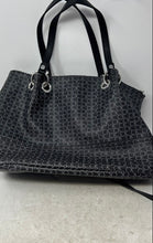 Load image into Gallery viewer, Calvin Klein Womens Black White Signature Print Leather Double Handle Tote Bag
