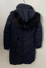 Load image into Gallery viewer, Tommy Hilfiger Womens Blue Belted Faux Fur Trim Hooded Puffer Jacket Size Small
