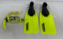 Load image into Gallery viewer, Fluid Lime Green Scuba Diving Mask Snorkel &amp; Lazor Fins Snorkeling Set Sz 11-13
