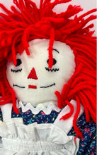 Load image into Gallery viewer, Aurora Red Yarn Hair Handmade Raggedy Ann Cloth Doll With Blue Floral Outfit

