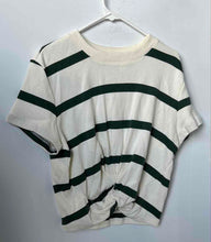 Load image into Gallery viewer, Ann Taylor Womens Beige Green Striped Short Sleeve Crew Neck T-Shirt Size L
