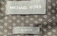 Load image into Gallery viewer, Michael Kors Mens Gray Geometric Printed Cotton Slim Fit Dress Shirt Size L
