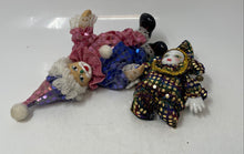 Load image into Gallery viewer, Lot Of 2 Small Collector Jester Harlequin Clown Porcelain Dolls In Sequin Outfit
