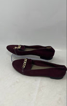Load image into Gallery viewer, Christian Siriano Womens Burgundy Suede Chain-Trim Slip-On Loafer Flats Size 8.5
