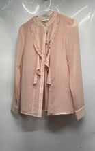 Load image into Gallery viewer, Calvin Klein Womens Beige Long Sleeve Ruffle Button Front Blouse Top Size XS
