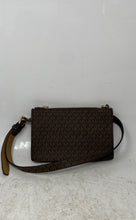 Load image into Gallery viewer, Michael Kors Womens Brown Monogram Print Zipper Small Shoulder Handbag
