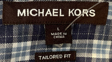 Load image into Gallery viewer, Michael Kors Mens Blue Cotton Long Sleeve Tailored Fit Button-Up Shirt Size L
