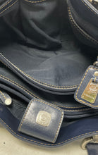 Load image into Gallery viewer, Liz Claiborne Womens Navy Blue Leather Double Handle Charm Shoulder Handbag
