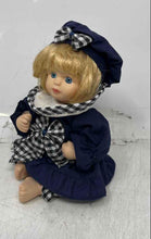 Load image into Gallery viewer, Vintage Collectible Blonde Hair Mini Porcelain Baby Girl Doll In Blue Dress
